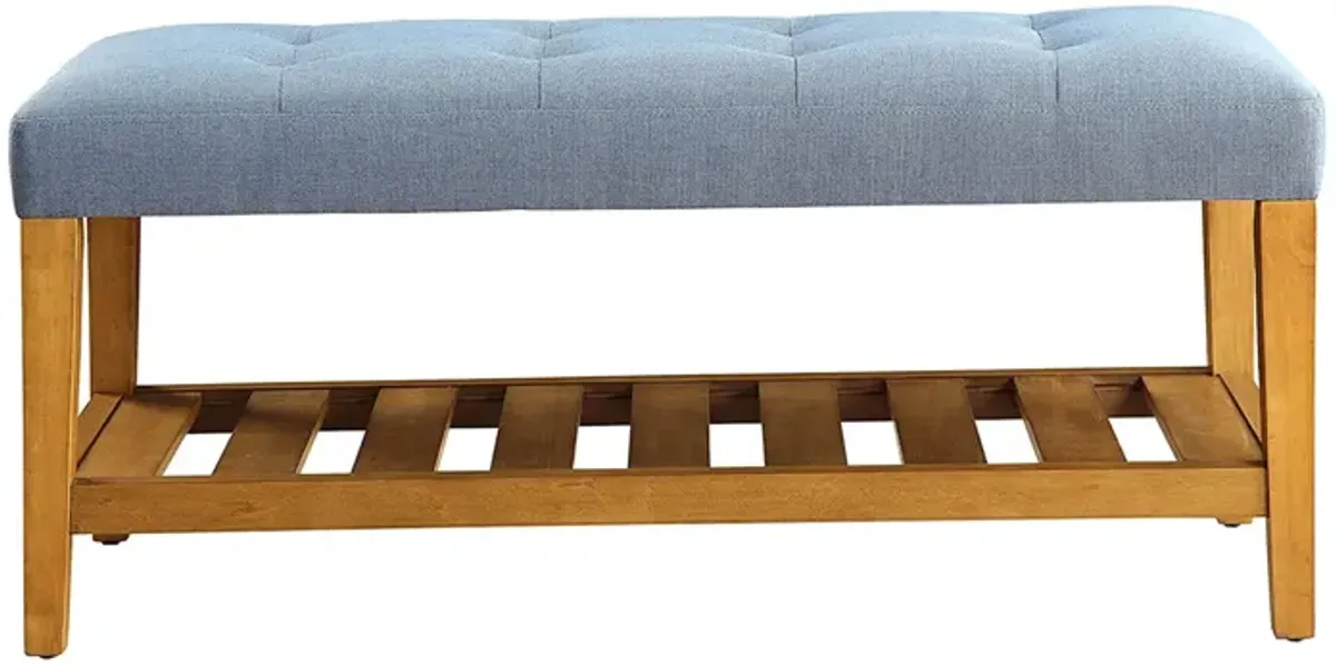 Fabric Bench in Blue and Oak Finish