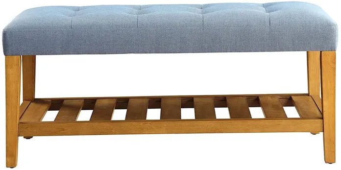 Fabric Bench in Blue and Oak Finish