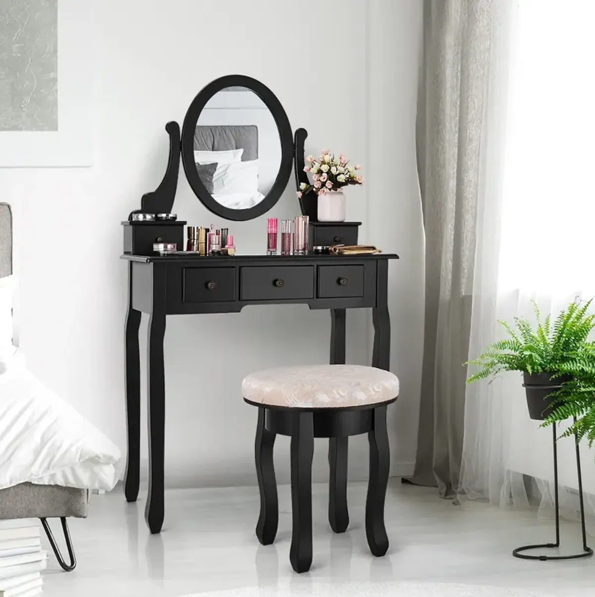 Vanity Makeup Table Set Bedroom Furniture with Padded Stool