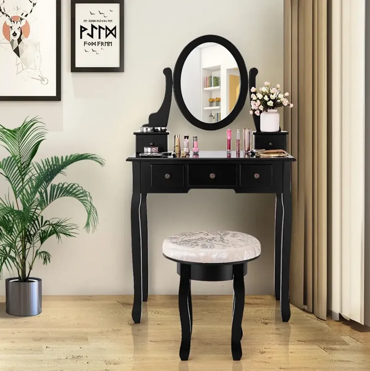 Vanity Makeup Table Set Bedroom Furniture with Padded Stool