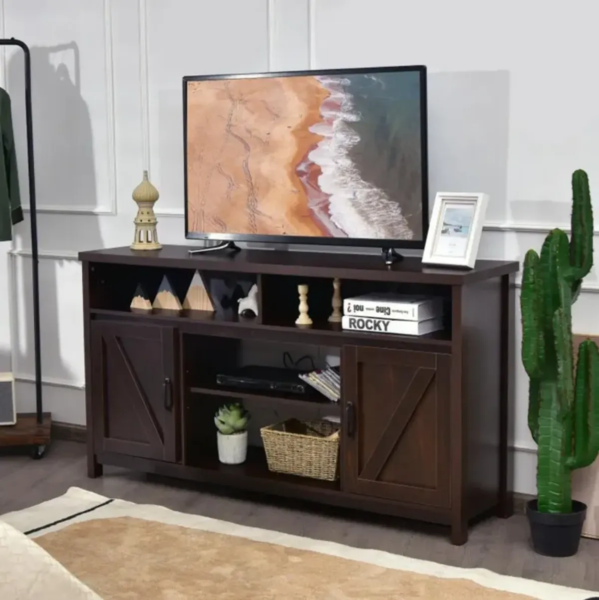 Hivvago 59 Inch TV Stand Media Center Console Cabinet with Barn Door for TV's 65 Inch