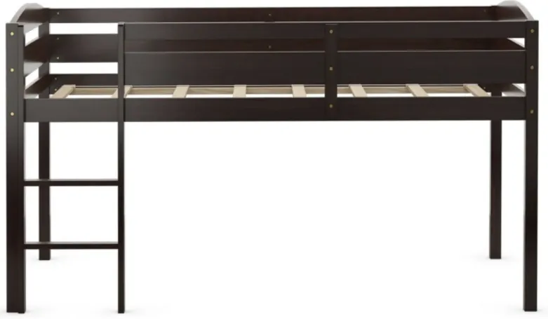 Wooden Twin Low Loft Bunk Bed with Guard Rail and Ladder