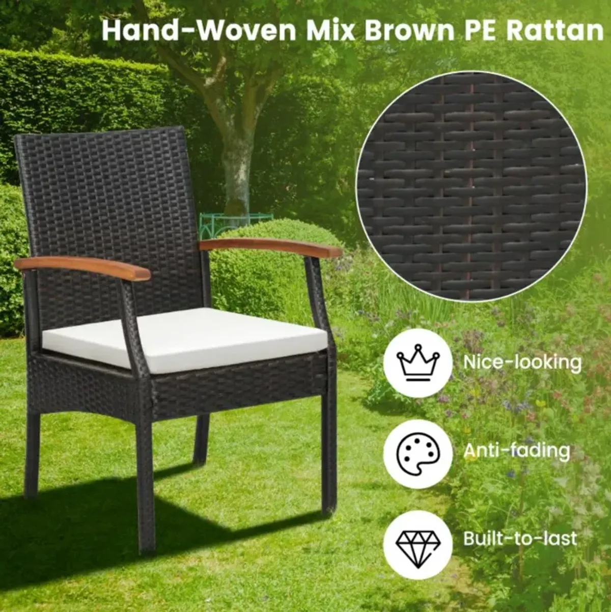 Hivvago 5 Pieces Patio Wicker Chair and Dining Table Set with Umbrella Hole
