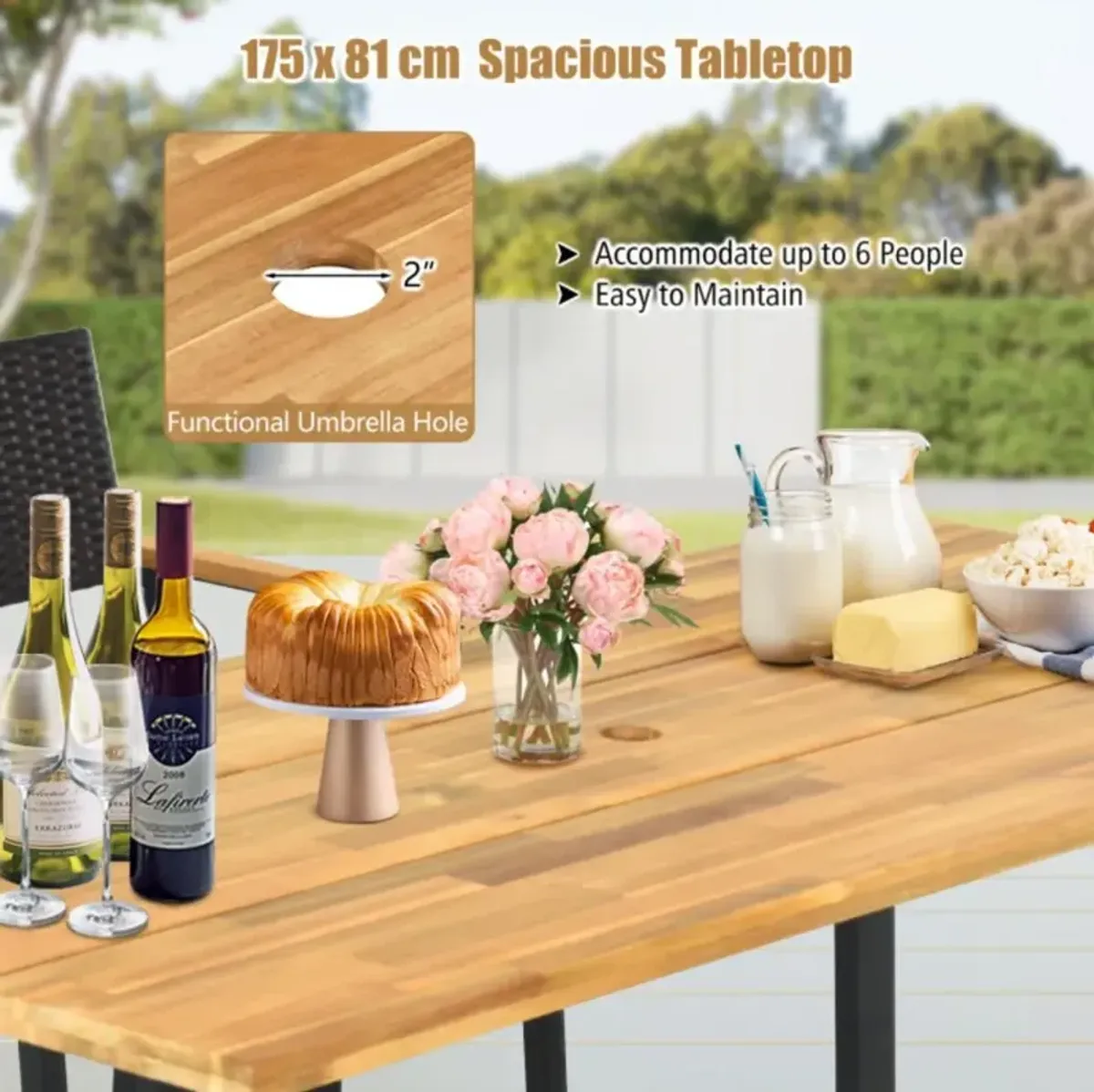 Hivvago 5 Pieces Patio Wicker Chair and Dining Table Set with Umbrella Hole