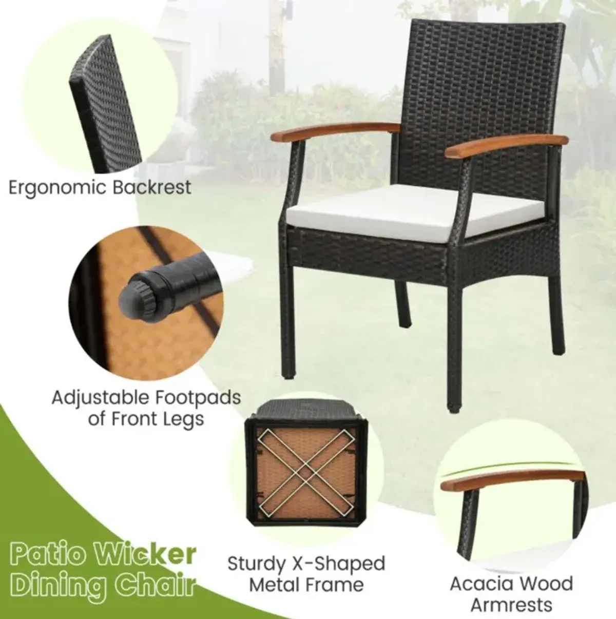 Hivvago 5 Pieces Patio Wicker Chair and Dining Table Set with Umbrella Hole