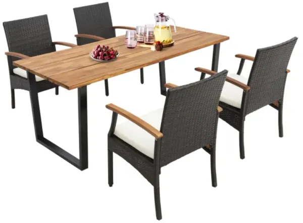 Hivvago 5 Pieces Patio Wicker Chair and Dining Table Set with Umbrella Hole