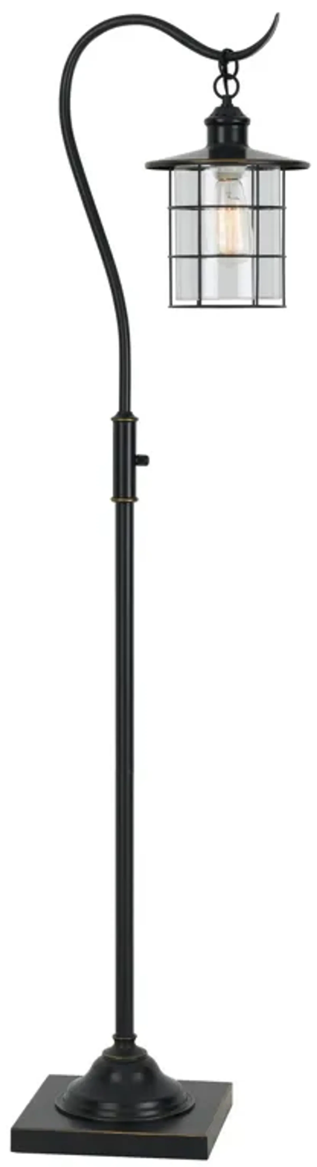 60 Inch Metal Downbridge Design Floor Lamp with Caged Shade, Dark Bronze-Benzara