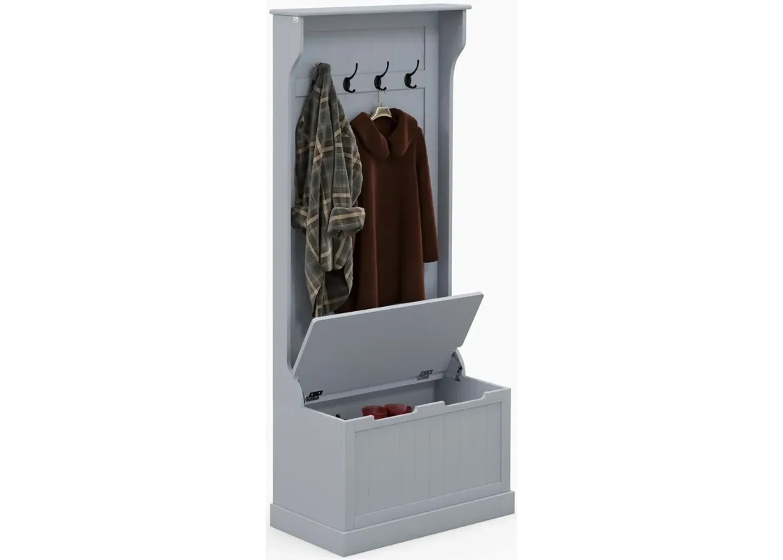 Gray Entryway Hall Tree: Coat Rack, Bench, Storage