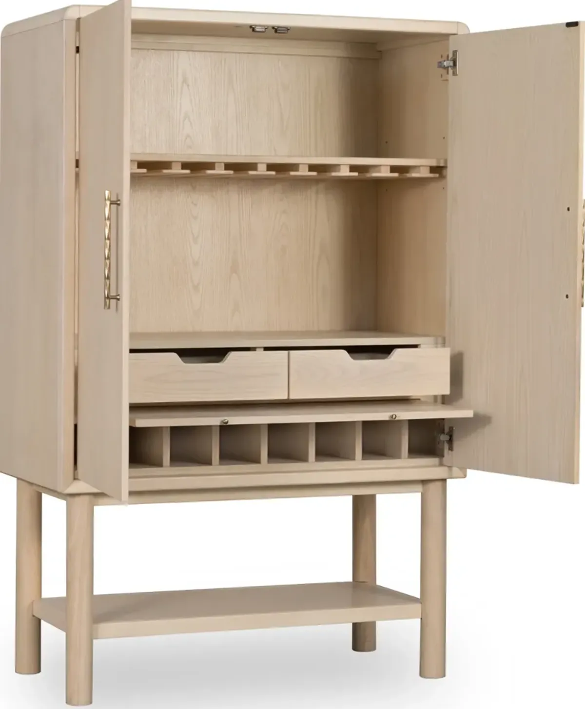 Zinnia Two Door Ash Wood Bar Cabinet in White Sand