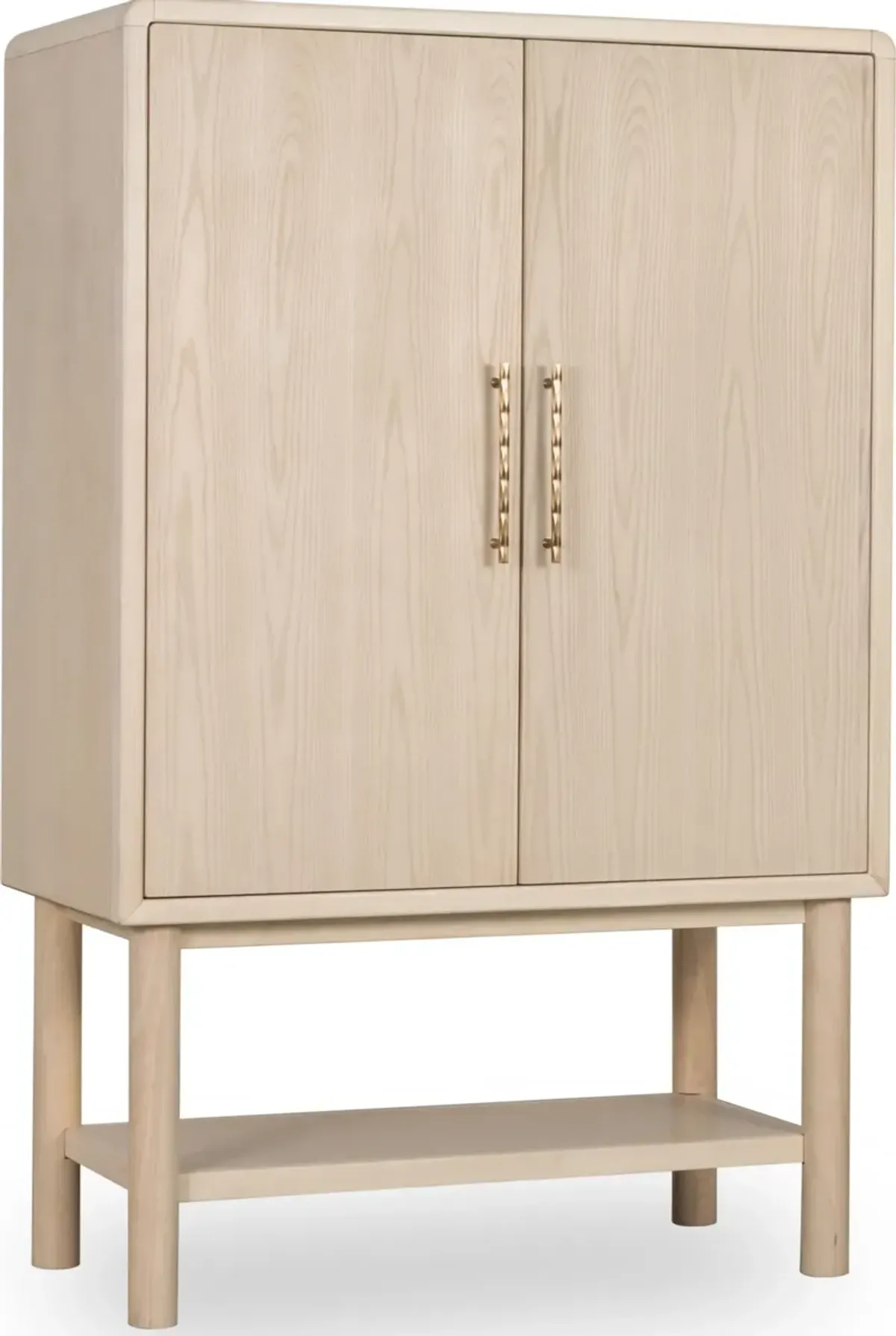 Zinnia Two Door Ash Wood Bar Cabinet in White Sand