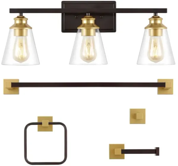 Arlo 22.88" 3-Light Vintage Classic Vanity Light with Bathroom Hardware Accessory 5-Piece Set