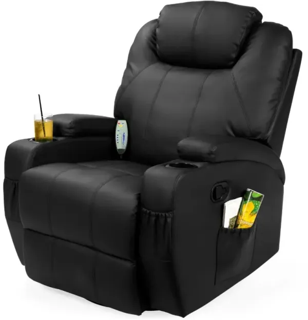 Hivvago Black Swivel Heat & Massage Recliner Chair 5 Modes Remote Control