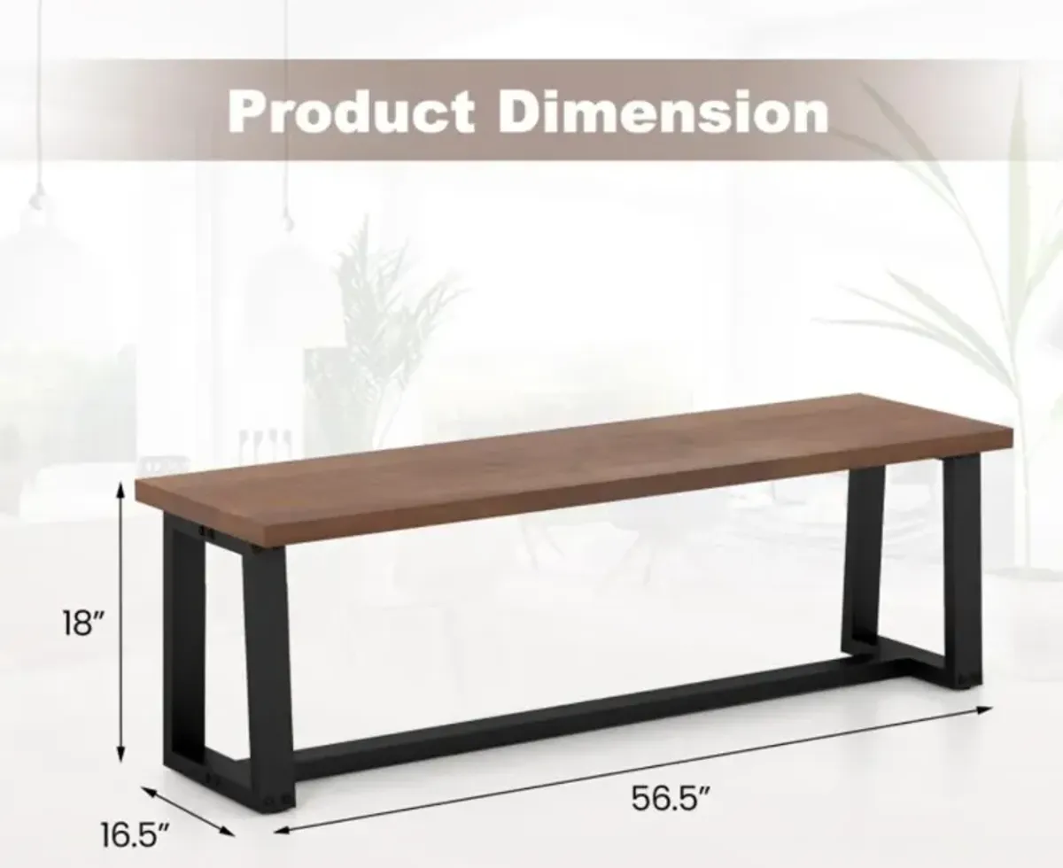 Hivvago Wood Dining Bench with Metal Frame and Adjustable Footpads-Coffee