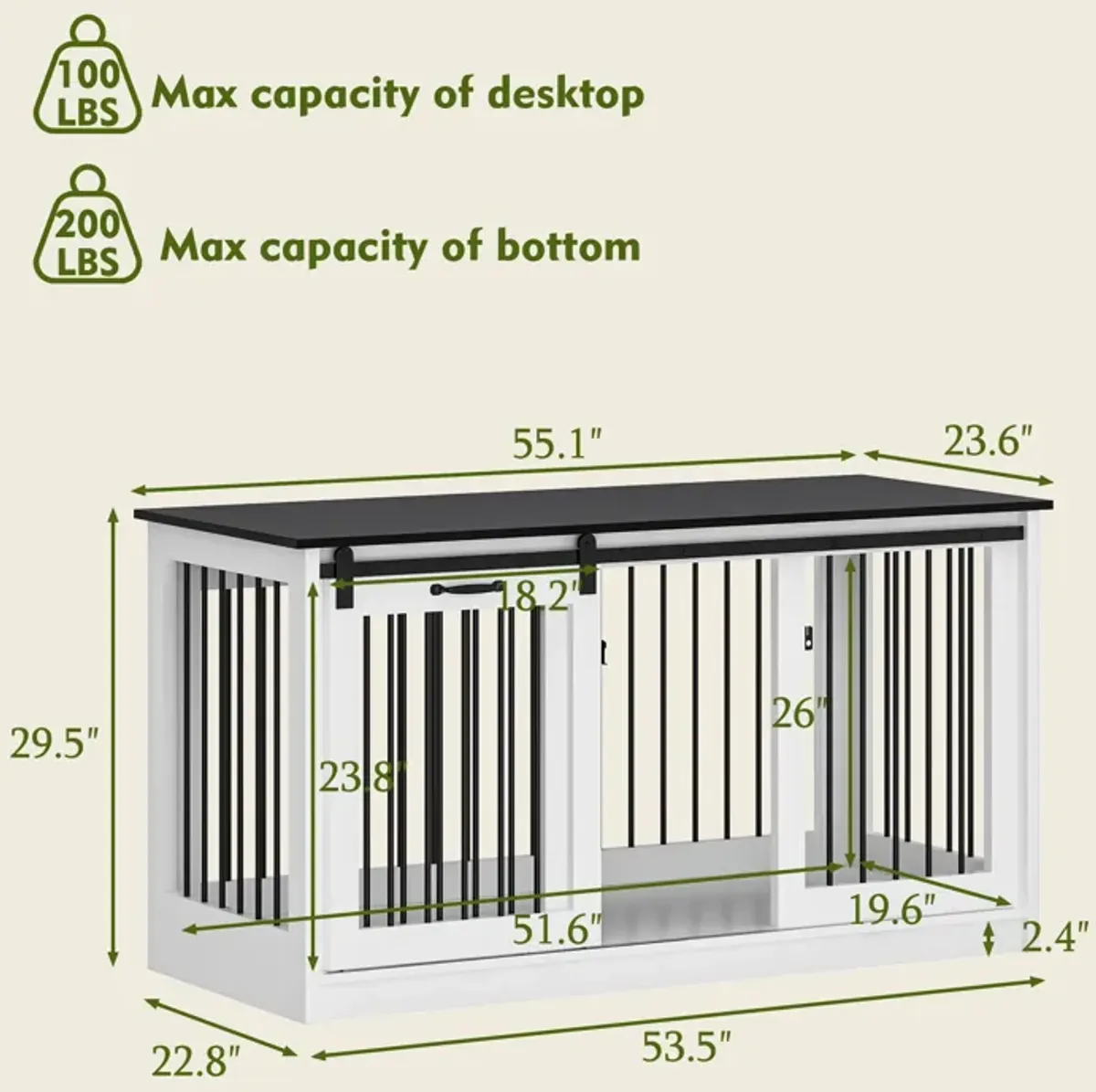 Large Wooden Dog House with Sliding door, Indoor Pet Dog Crate Cage for Large Medium Small Dogs, White