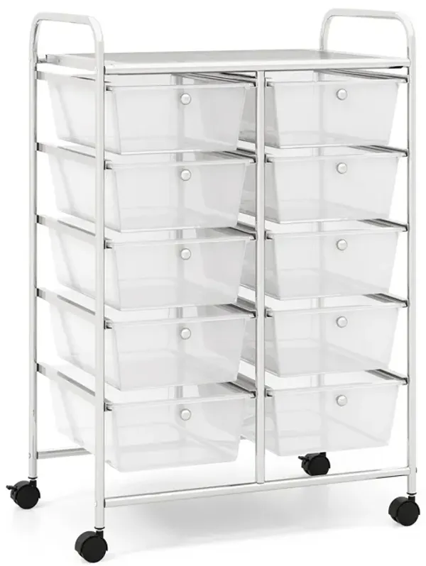 10-Drawer Rolling Storage Cart for Easy Organization and Mobility in Home, Office, or Garage