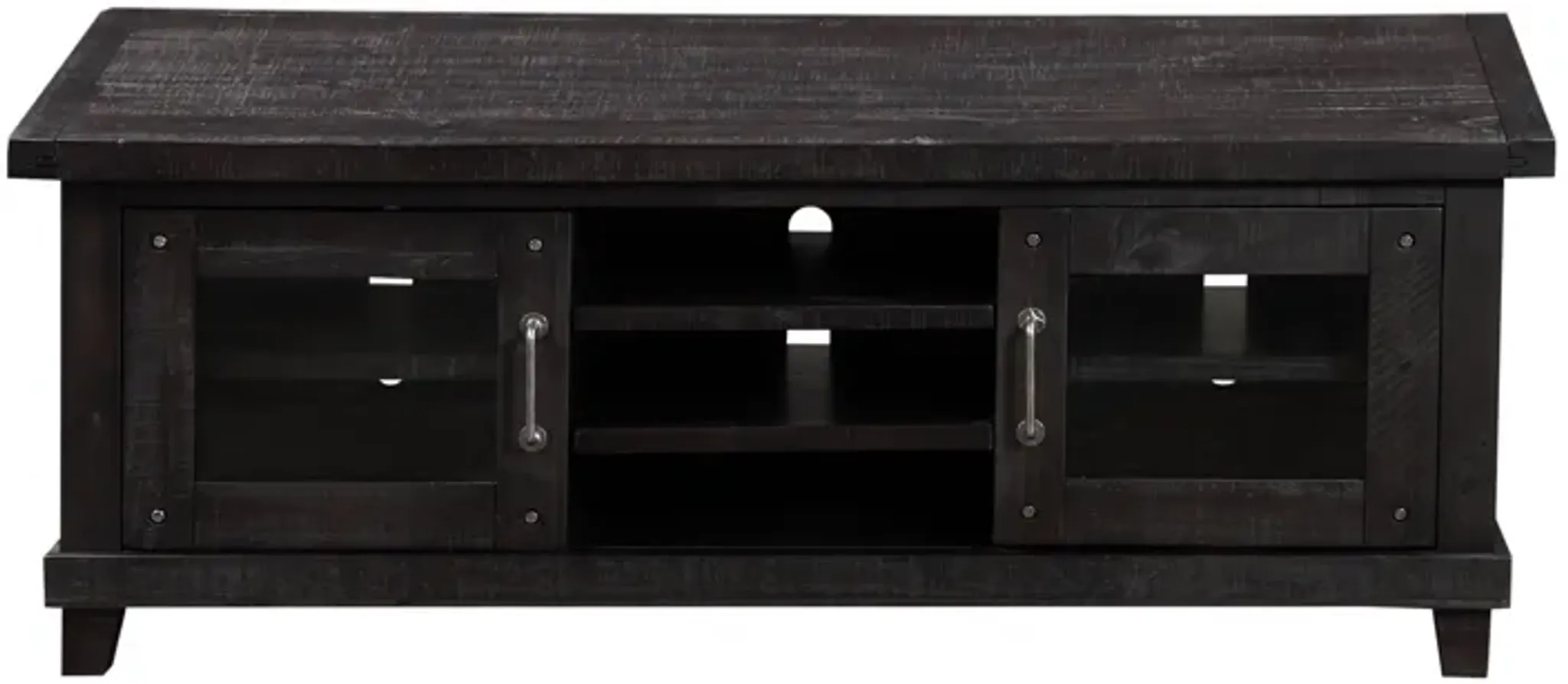 Three Open Shelves Entertainment Center With Exposed Bolts And Cross ...