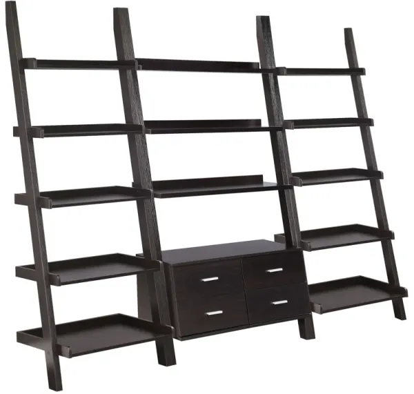 Api 3 Piece Angular Ladder Desk Set, 4 Drawers, 13 Shelves, Dark Brown - Benzara