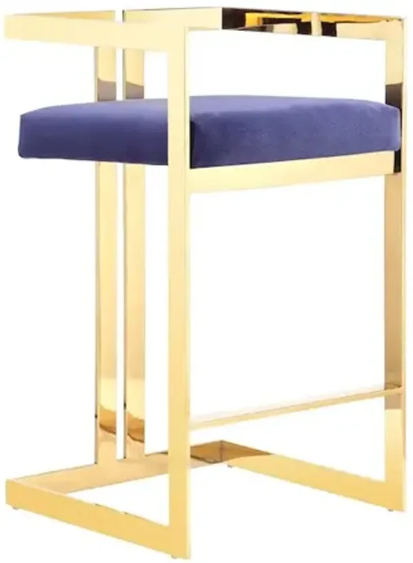 Pangea Home Kenzie Counter Stool Gold/Navy Velvet