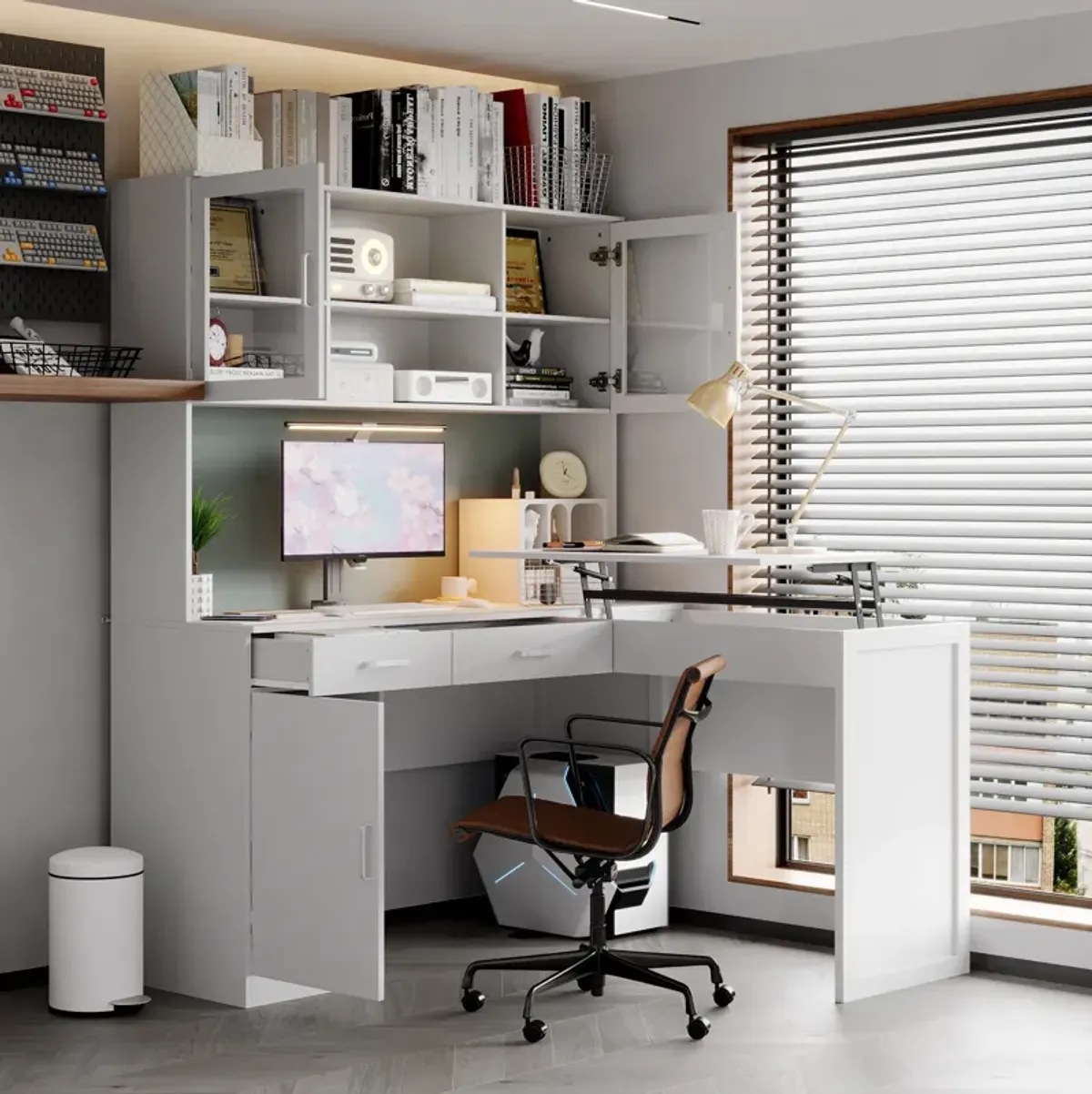 FUFU&GAGA 53.9-in White Modern/Contemporary Student Desk Hutch Included