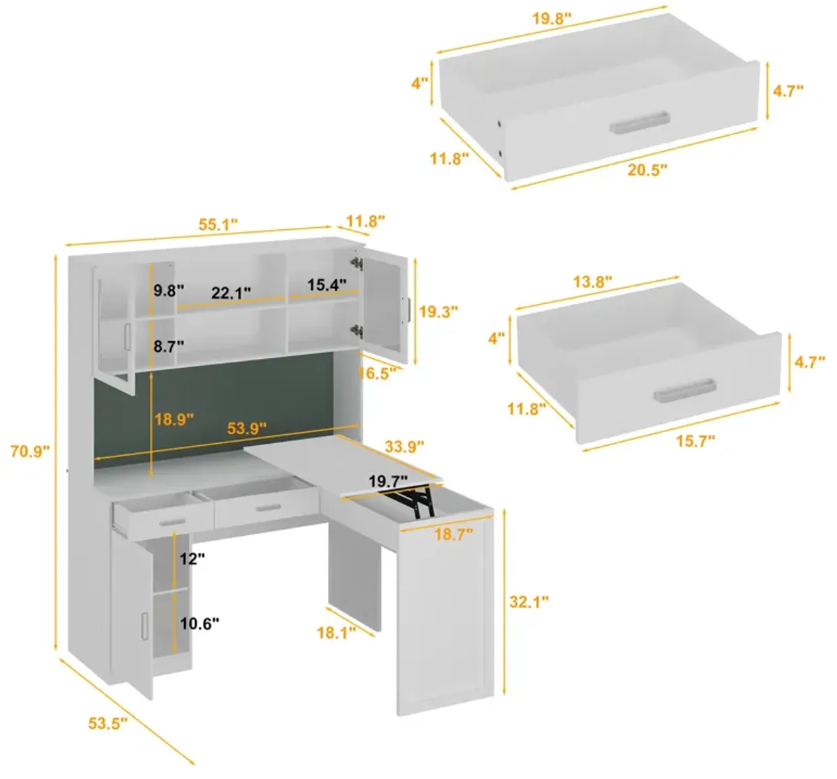 FUFU&GAGA 53.9-in White Modern/Contemporary Student Desk Hutch Included