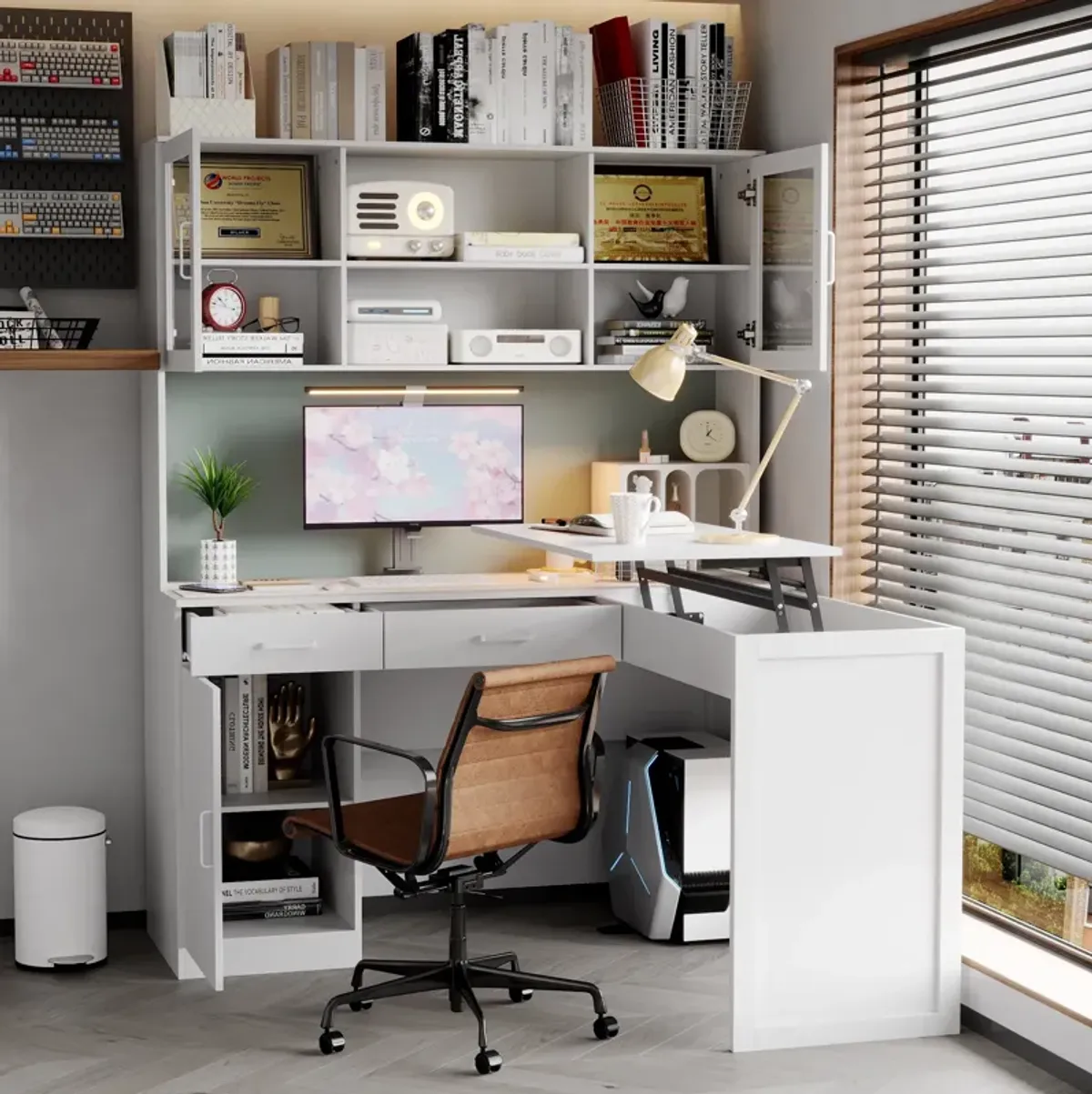 FUFU&GAGA 53.9-in White Modern/Contemporary Student Desk Hutch Included