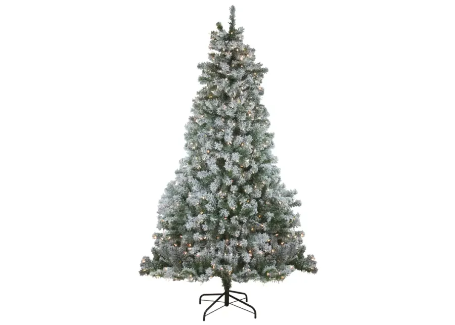 7.5' Pre-Lit Full Winema Pine Flocked Artificial Christmas Tree - Clear Lights