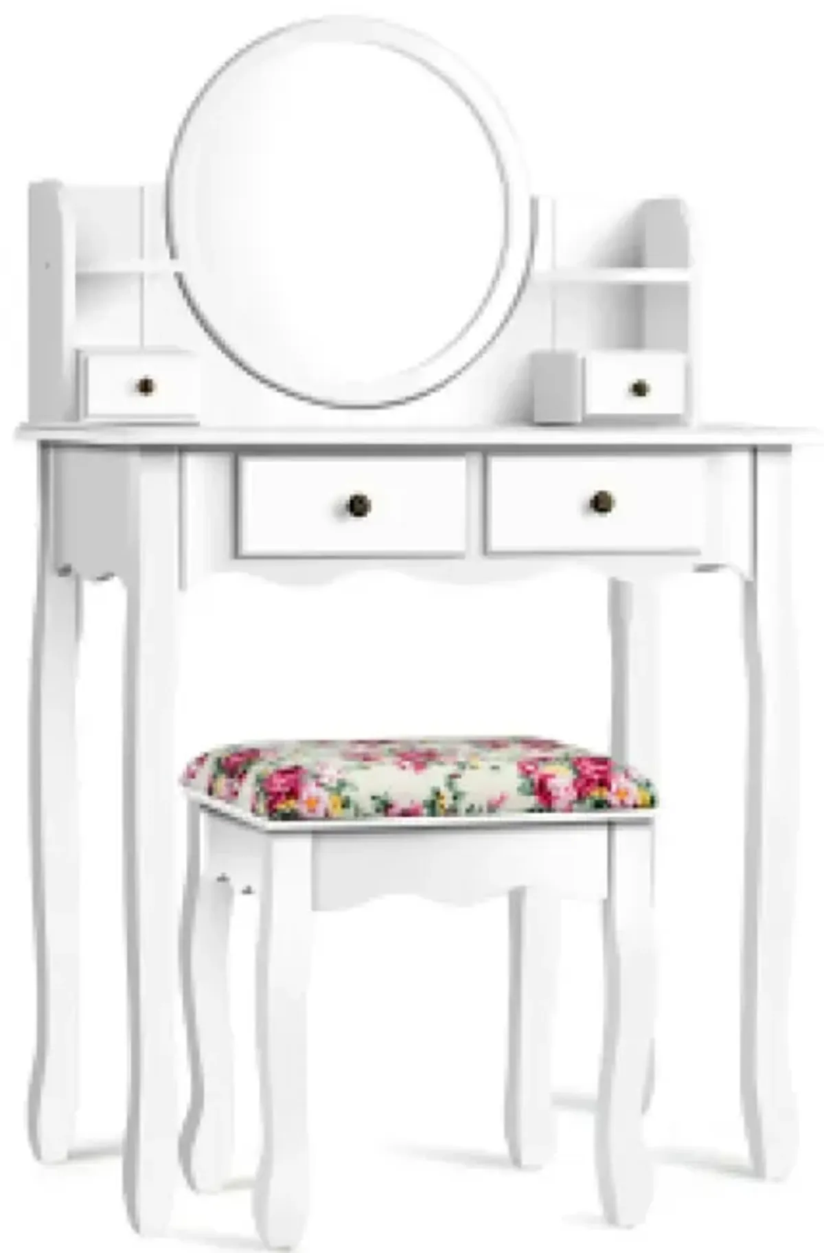 Makeup Vanity Table Set Girls Dressing Table with Drawers Oval Mirror