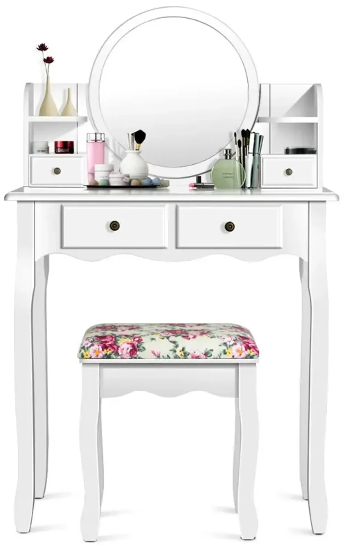 Makeup Vanity Table Set Girls Dressing Table with Drawers Oval Mirror