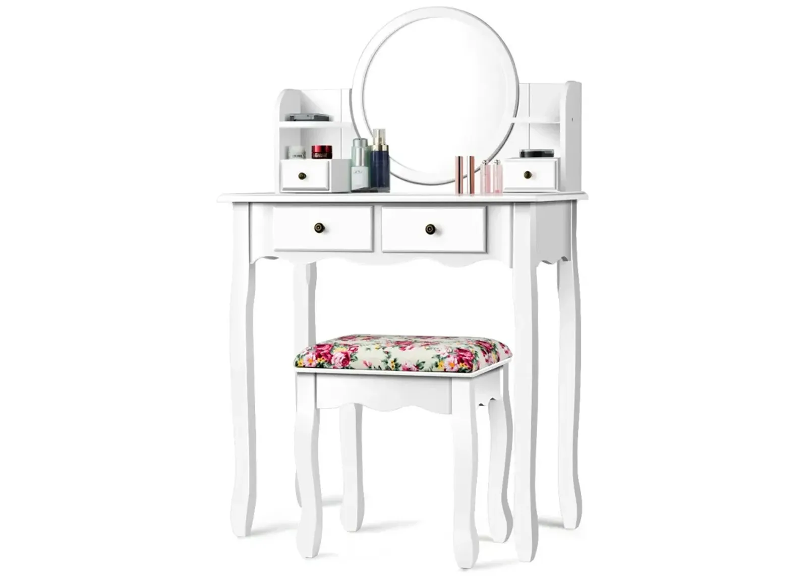 Makeup Vanity Table Set Girls Dressing Table with Drawers Oval Mirror