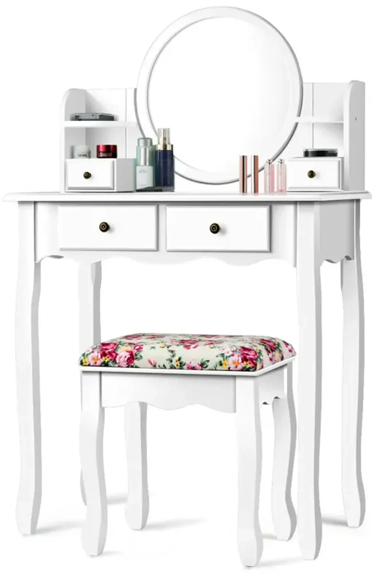 Makeup Vanity Table Set Girls Dressing Table with Drawers Oval Mirror