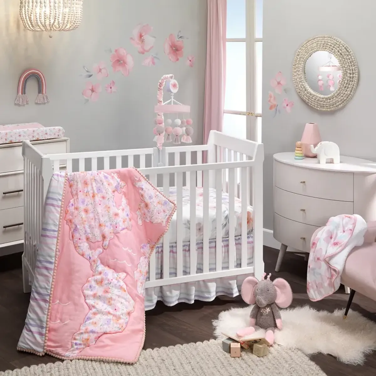 Lambs & Ivy Girls Rule the World Pink Floral 4-Piece Baby Crib Bedding Set