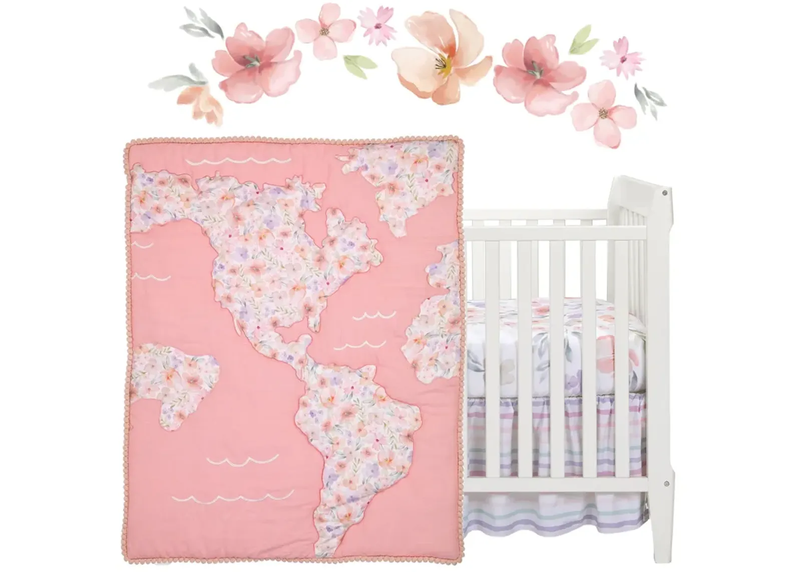 Lambs & Ivy Girls Rule the World Pink Floral 4-Piece Baby Crib Bedding Set