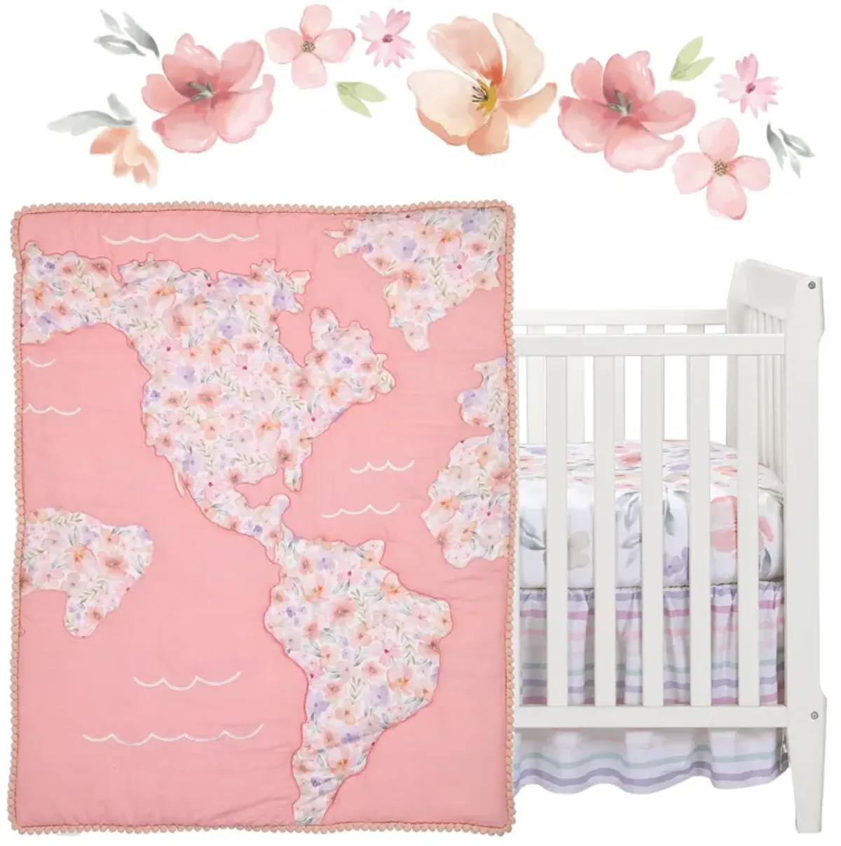 Lambs & Ivy Girls Rule the World Pink Floral 4-Piece Baby Crib Bedding Set