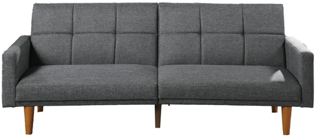 Fabric Adjustable Sofa with Square Tufted Back, Light Gray-Benzara