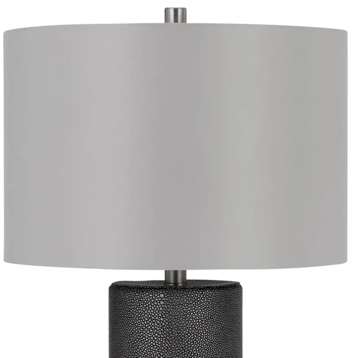 27 Inch Ceramic Table Lamp, Faux Leather Wrapped, Dimmer, Gray-Benzara