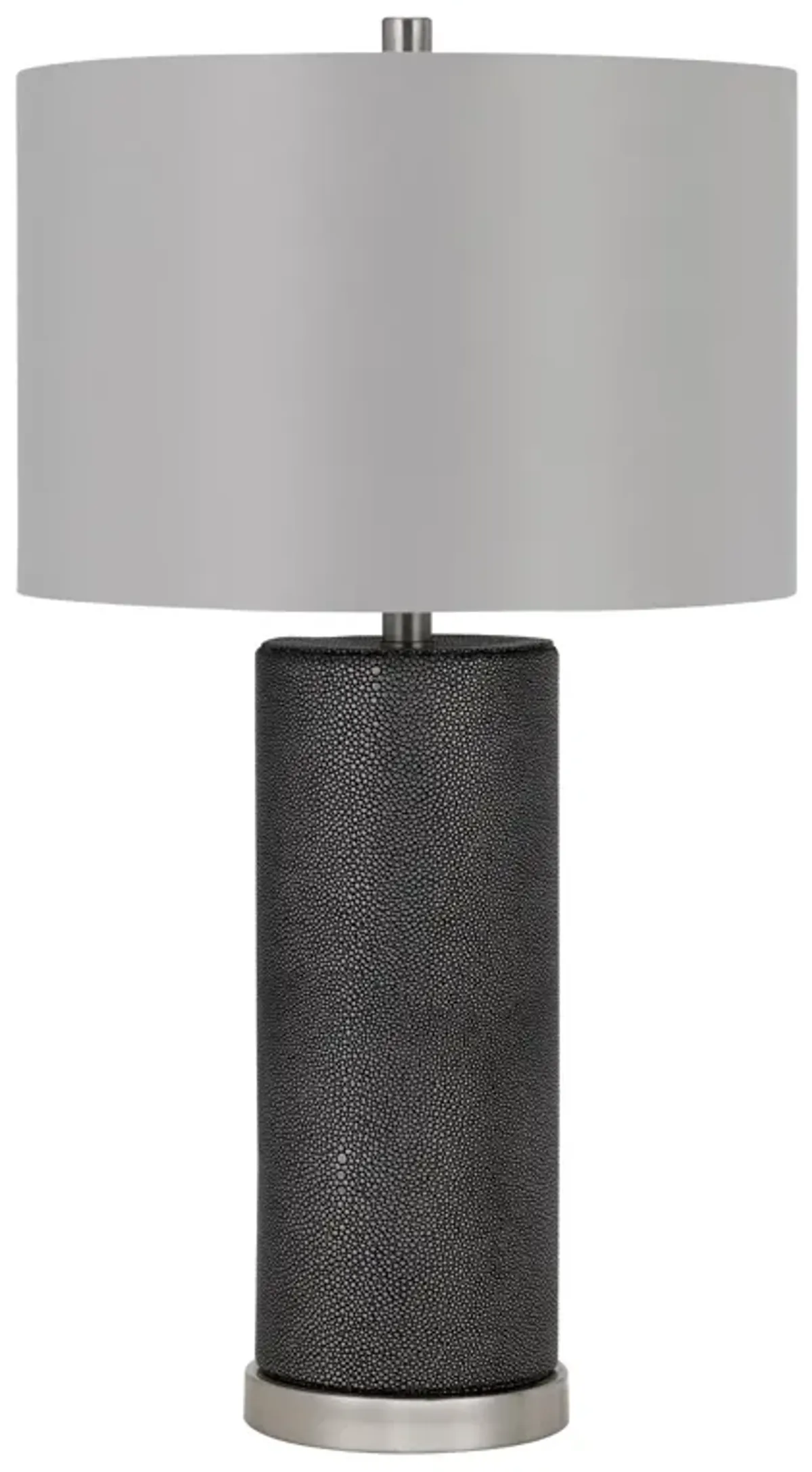 27 Inch Ceramic Table Lamp, Faux Leather Wrapped, Dimmer, Gray-Benzara