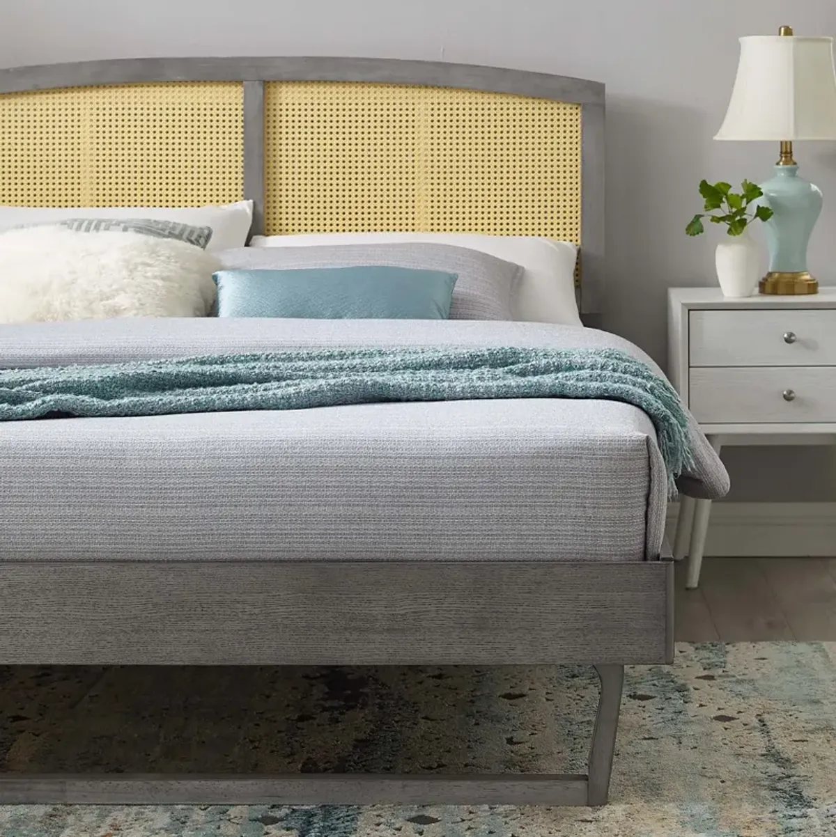 Modway - Sierra Cane and Wood Queen Platform Bed with Angular Legs