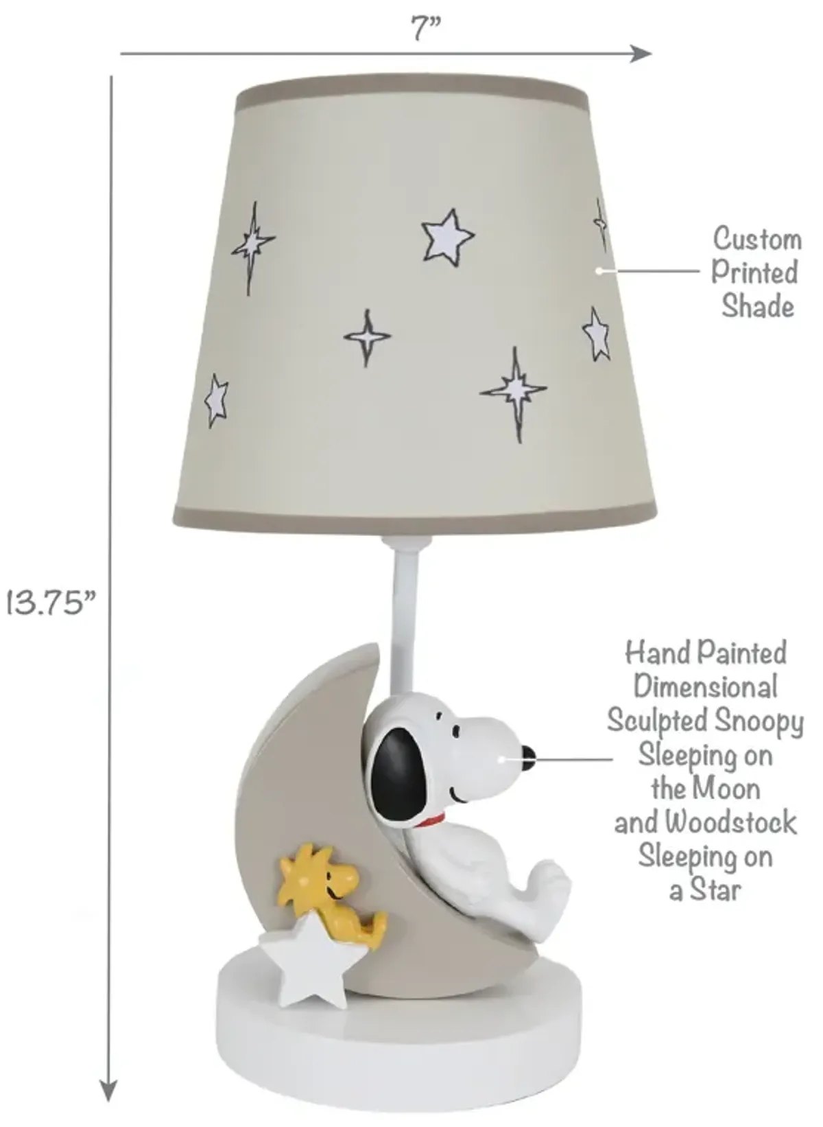 Bedtime Originals Snoopy Love w/ Woodstock Hand-Painted Lamp with Shade & Bulb