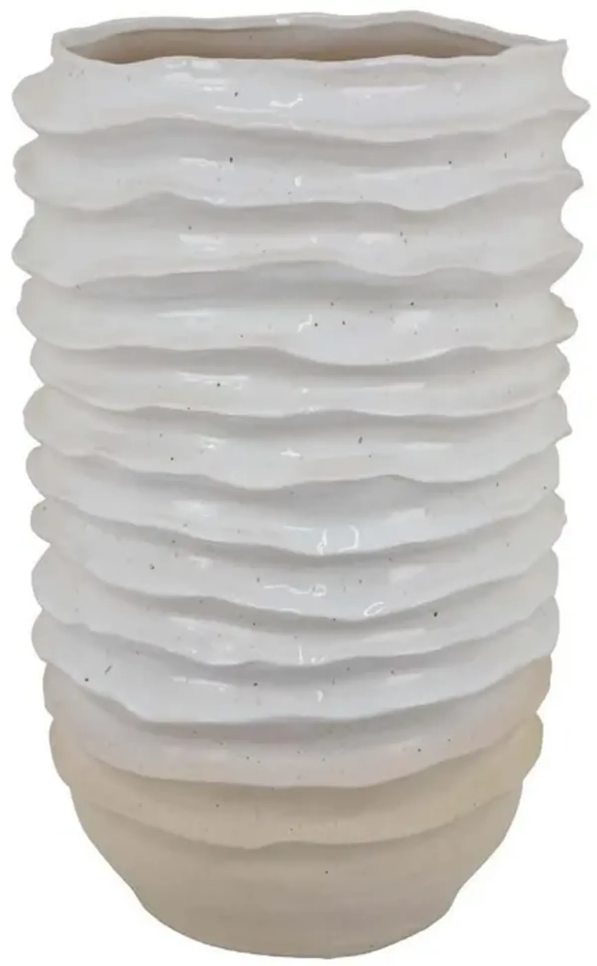 Accent Planter, Abstract Wave Coastal  Design, 22 Inch White Ceramic - Benzara