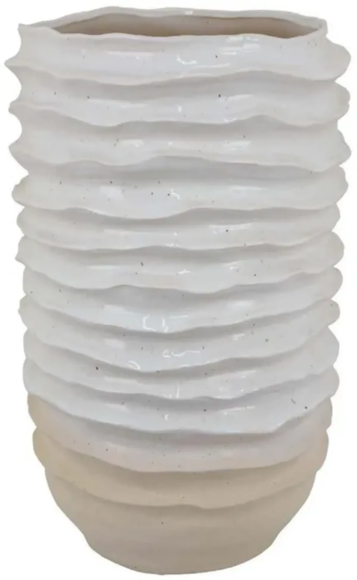 Accent Planter, Abstract Wave Coastal  Design, 22 Inch White Ceramic - Benzara