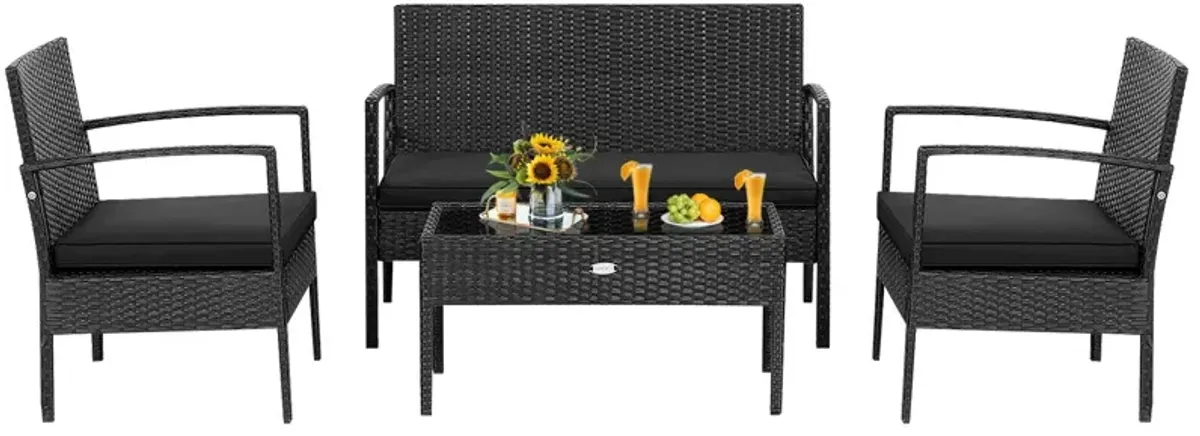 4 Pieces Patio Rattan Furniture Set with Cushion