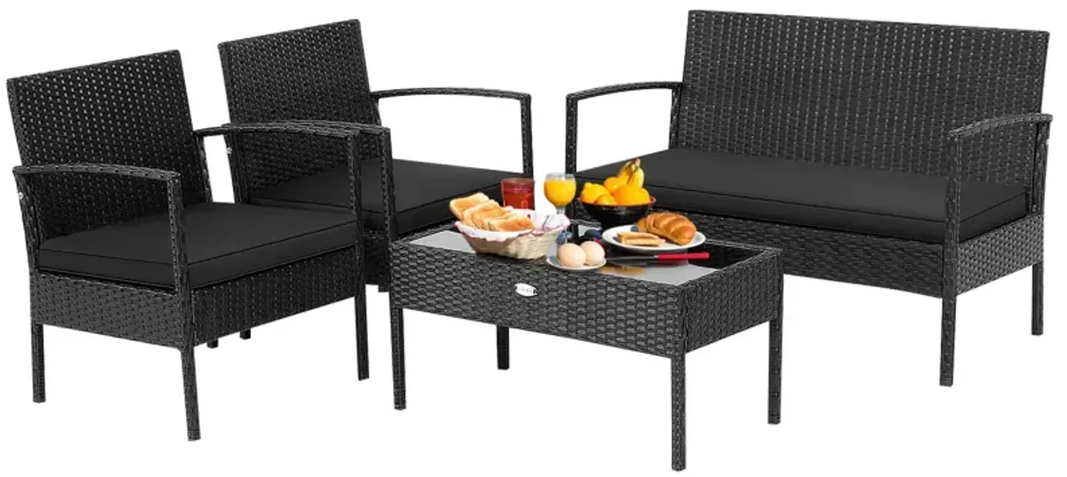 4 Pieces Patio Rattan Furniture Set with Cushion