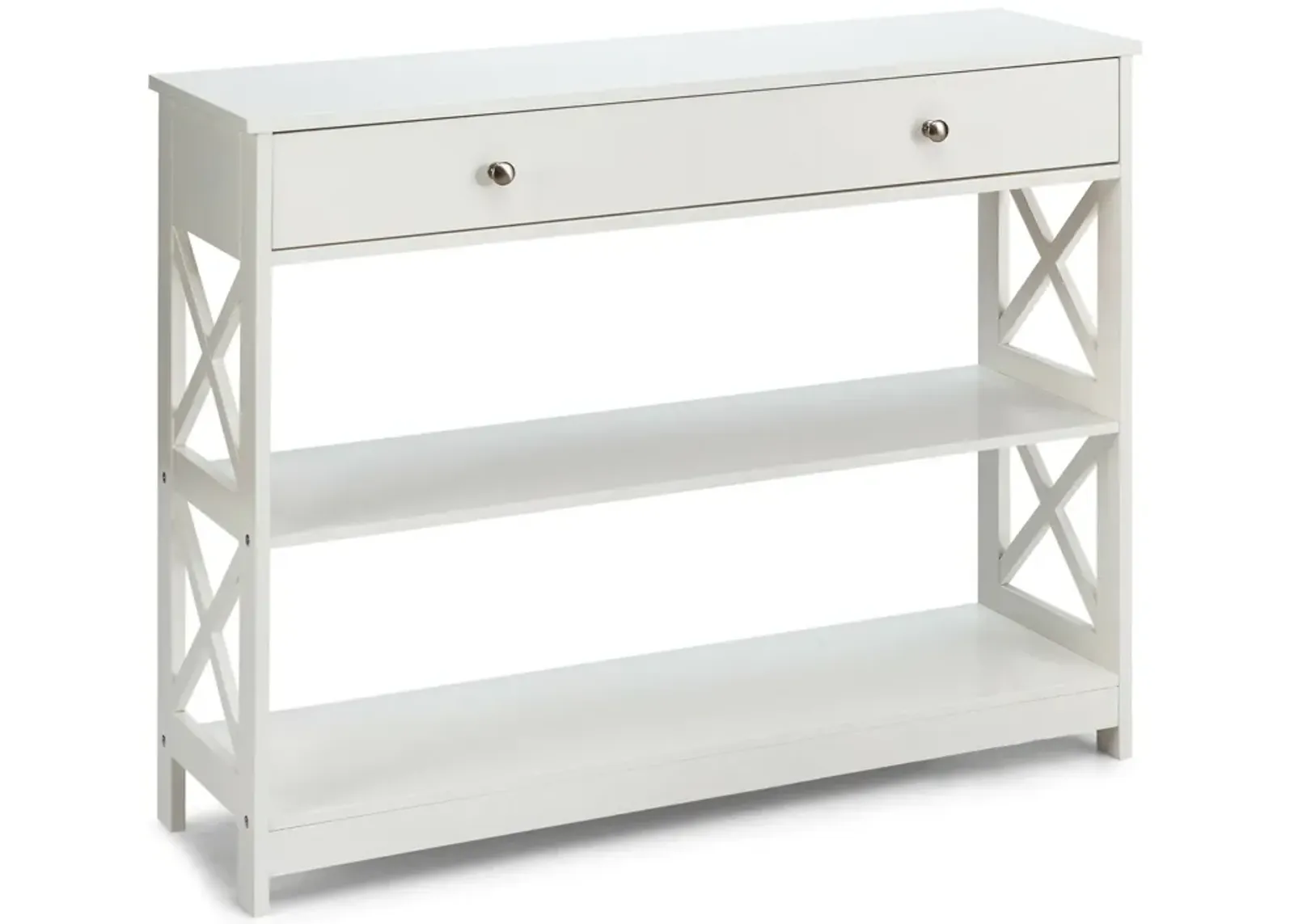 3-Tier Console Table with Drawers for Living Room Entryway-White