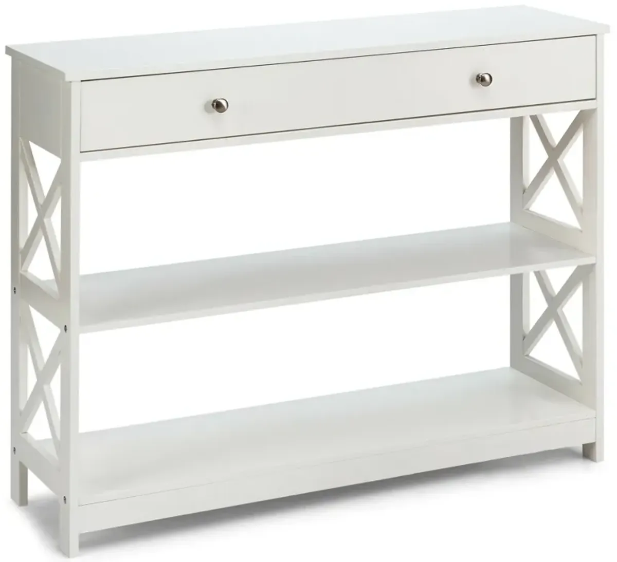 3-Tier Console Table with Drawers for Living Room Entryway-White