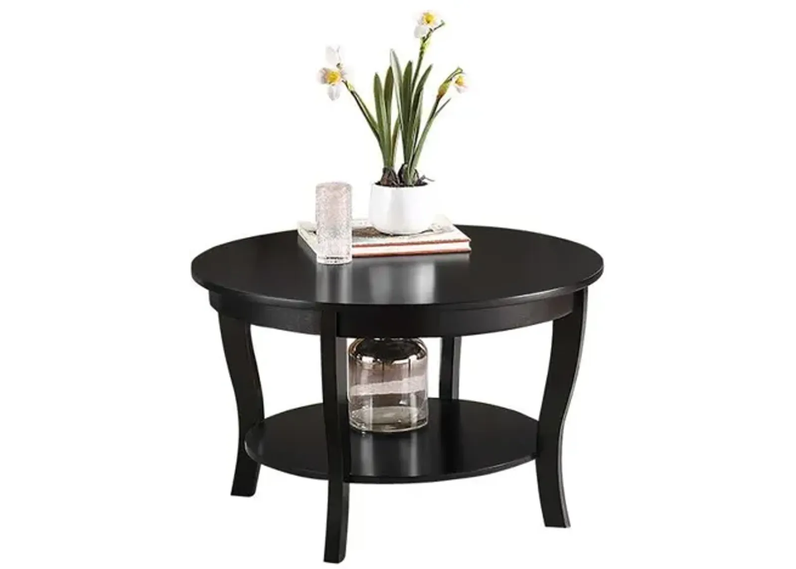 Convenience Concepts American Heritage Round Coffee Table with Shelf, Black