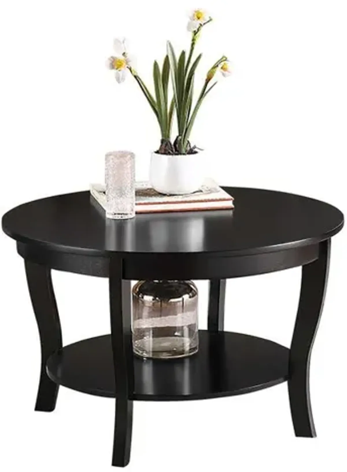 Convenience Concepts American Heritage Round Coffee Table with Shelf, Black