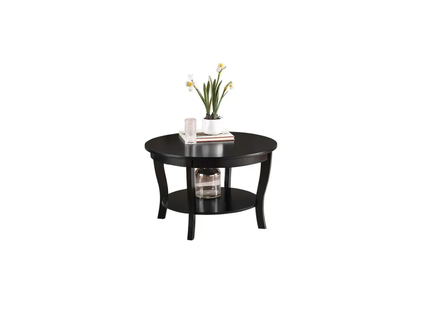 Convenience Concepts American Heritage Round Coffee Table with Shelf, Black