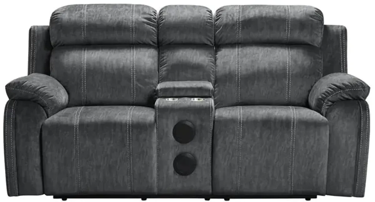 New Classic Furniture Furniture Tango Polyester Console Loveseat  Speaker in Shadow Gray