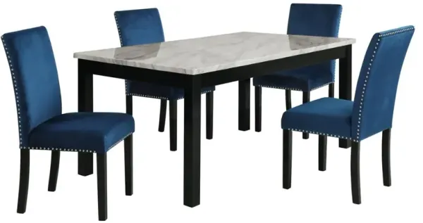 New Classic Furniture Furniture Celeste Faux Marble Dining Set- 1 Table  4 Blue Chairs
