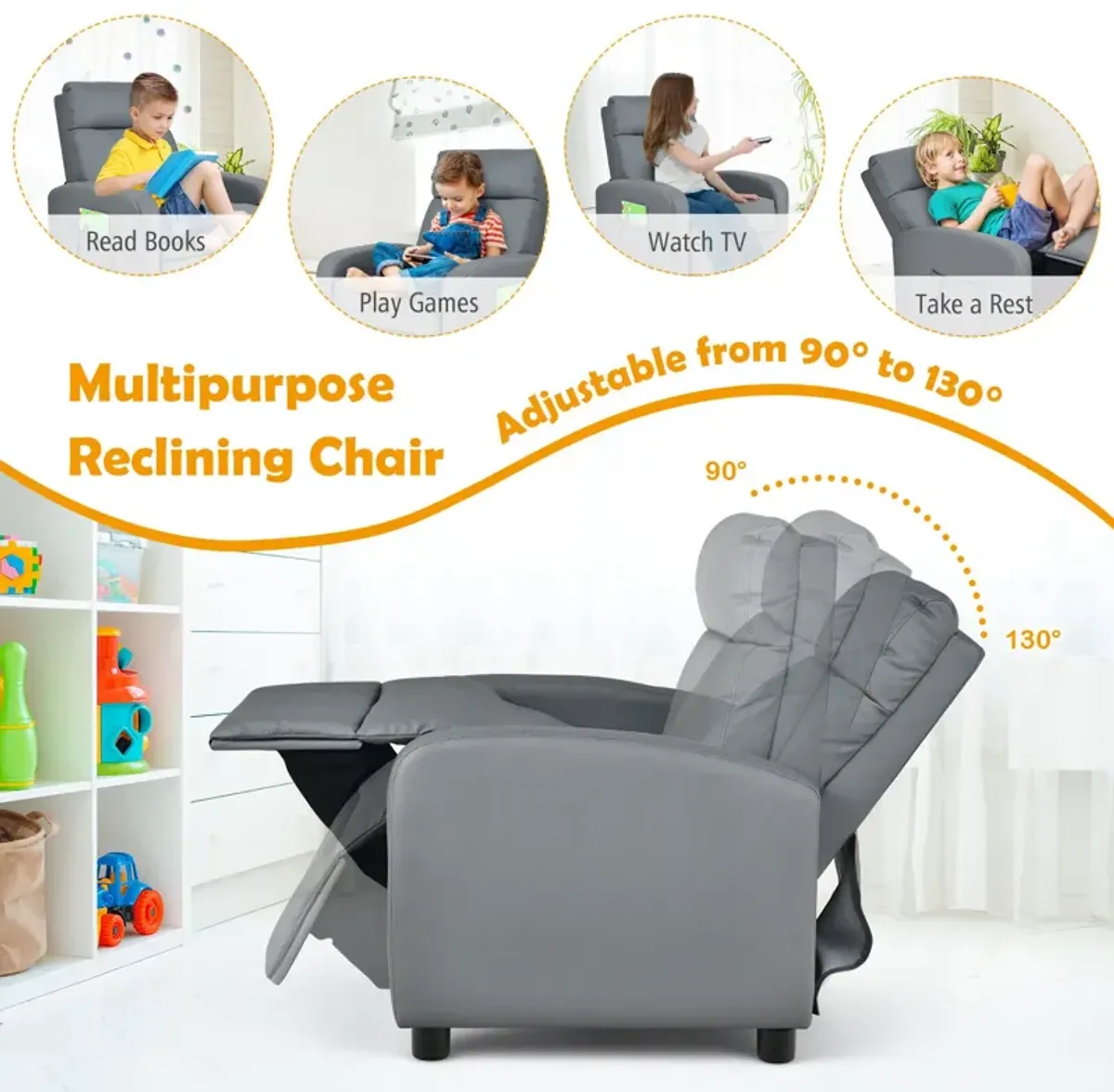 Ergonomic PU Leather Kids Recliner Chair for Comfortable Lounge and Relaxation